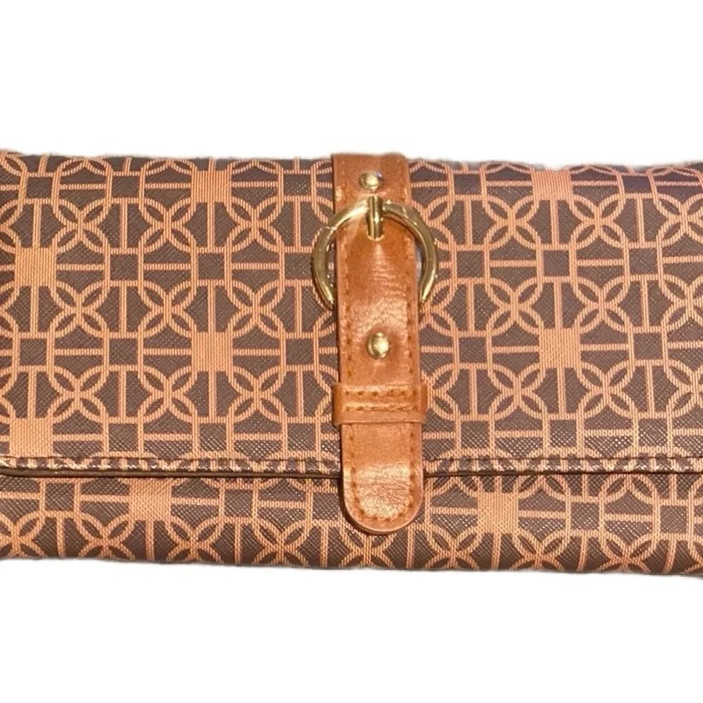Brown Patterned Wallet with Gold Accents
